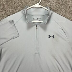 Under Armour Mens XL HeatGear Loose Fit 1/4‎ Zip Long Sleeve Pullover Gray STAIN